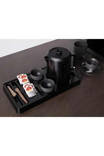 Otel Servis Karşılama Sunum İkram 2 Adet Tepsisi 9 Bölmeli Plastik Çay Kahve Şeker Fincan Bölmeli Kettle Ketil Altlığı 44x24 cm - 4