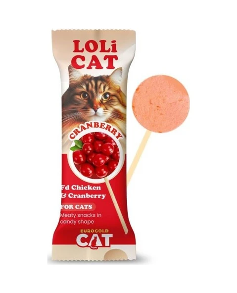 Eurogold Cat Lolicat Kediler İçin Tavuklu Kızılcıklı Ödül Lolipop 15 Li