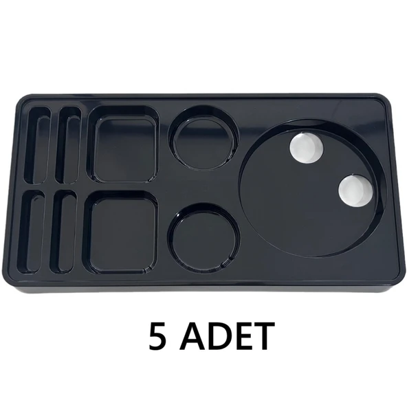 5 Adet Sunum İkram Tepsisi Otel Servis Karşılama  9 Bölmeli Plastik Çay Kahve Şeker Fincan Bölmeli Kettle Ketil Altlığı 44x24 cm - 2