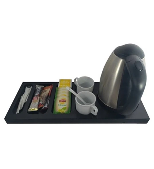 5 Adet Sunum İkram Tepsisi Otel Servis Karşılama  9 Bölmeli Plastik Çay Kahve Şeker Fincan Bölmeli Kettle Ketil Altlığı 44x24 cm - 5