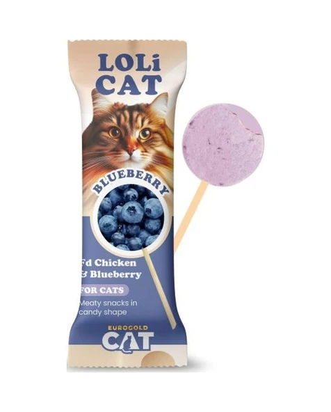 Eurogold Cat Lolicat Kediler İçin Tavuklu Yaban Mersinli Ödül Lolipop 15 Li