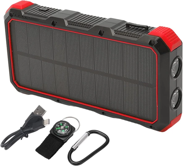 Shanrya Solar Powerbank şarj cihazı, 5 V, 3 A, 3 USB, 36800 mAh, dış mekan için solar şarj cihazı (kırmızı)