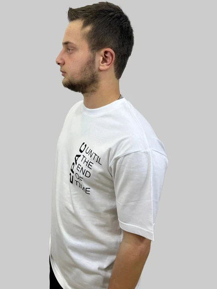 Erkek Until Yuvarlak Yaka Oversize Arka Baskılı Beyaz Tişört - 2