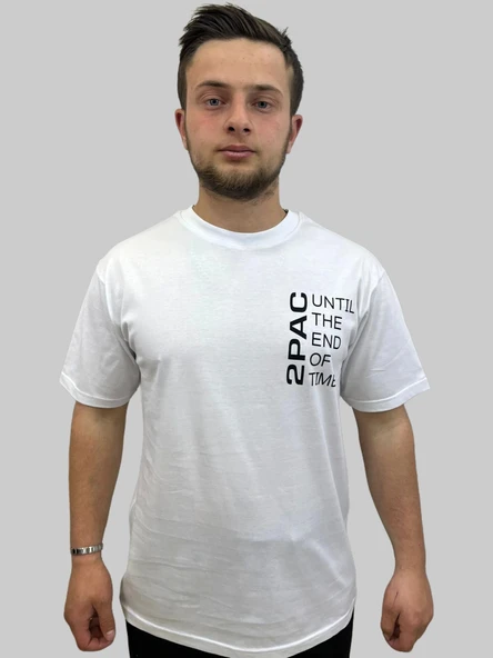 Erkek Until Yuvarlak Yaka Oversize Arka Baskılı Beyaz Tişört