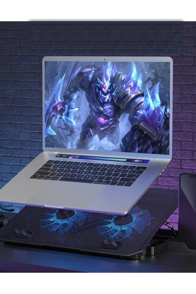 İki Fanlı Işıklı Telefon Standlı 15"-17" Pro Standlı Notebook Soğutucu - 4