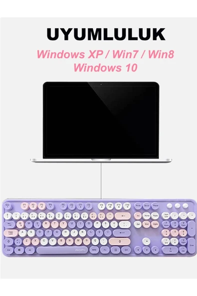 Plenfitul Mofii Sweet Serisi Renkli Kablosuz Klavye Mouse Set Türkçe Mor - 6