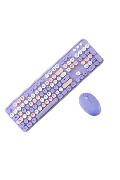 Plenfitul Mofii Sweet Serisi Renkli Kablosuz Klavye Mouse Set Türkçe Mor