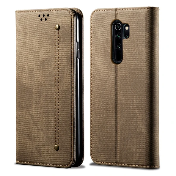 Xiaomi Redmi Note 8 Pro Deri Kılıf - Haki - Yatay Flip Tasarım