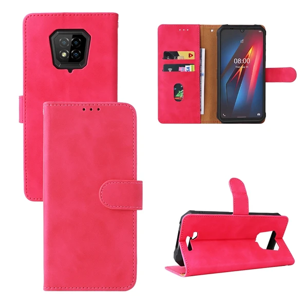 Ulefone Armor 8 Deri Telefon Kılıfı - Gül Kırmızı - Manyetik Tokalı - Dana Derisi Dokusu