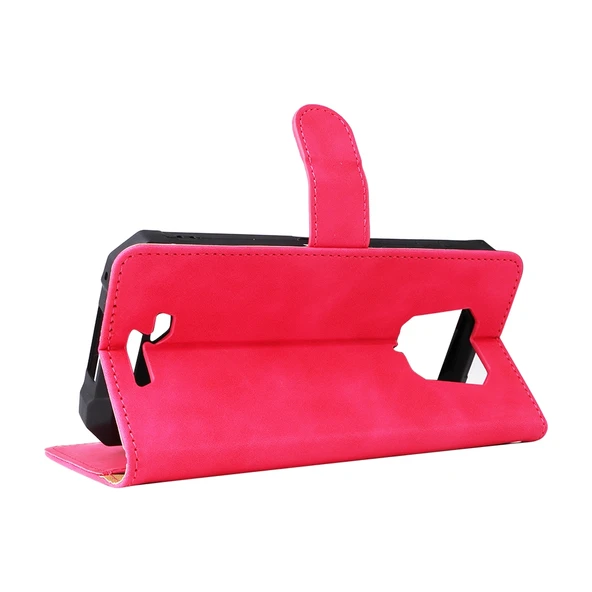 Ulefone Armor 8 Deri Telefon Kılıfı - Gül Kırmızı - Manyetik Tokalı - Dana Derisi Dokusu - Resim 6