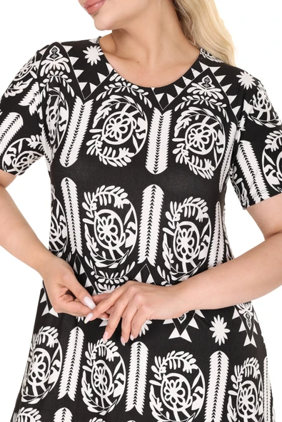 Melsay Butik Beyaz A Kesim Bohem Desen Midi Elbise - Resim 6