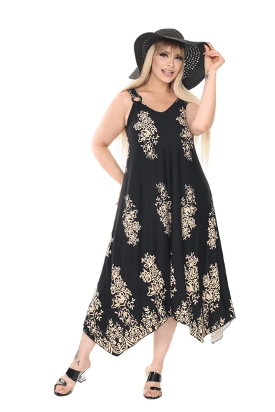Melsay Butik Askılı V Yaka Siyah Pano Desen Elbise - 2