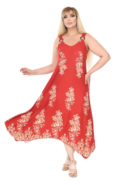 Melsay Butik Askılı V Yaka Narçiçeği Pano Desen Elbise - 1
