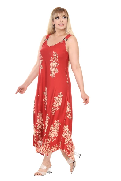 Melsay Butik Askılı V Yaka Narçiçeği Pano Desen Elbise - 3