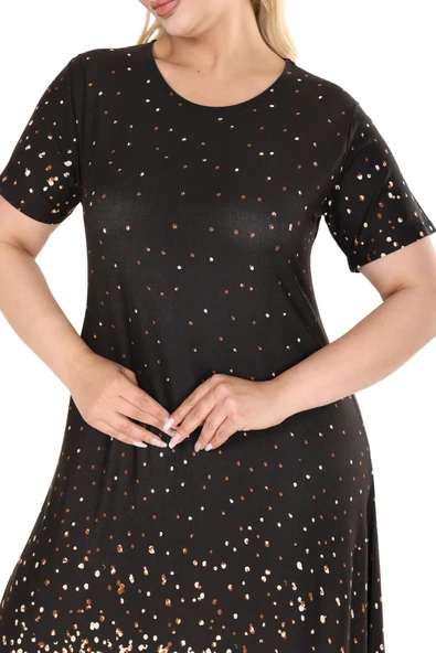 Melsay Butik Siyah Puanlı Leopar Desen A Kesim Midi Elbise - Resim 5