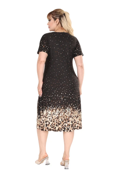 Melsay Butik Siyah Puanlı Leopar Desen A Kesim Midi Elbise - Resim 6