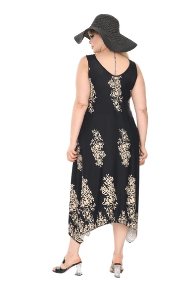 Melsay Butik Askılı V Yaka Siyah Pano Desen Elbise - 6