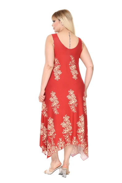 Melsay Butik Askılı V Yaka Narçiçeği Pano Desen Elbise - 6