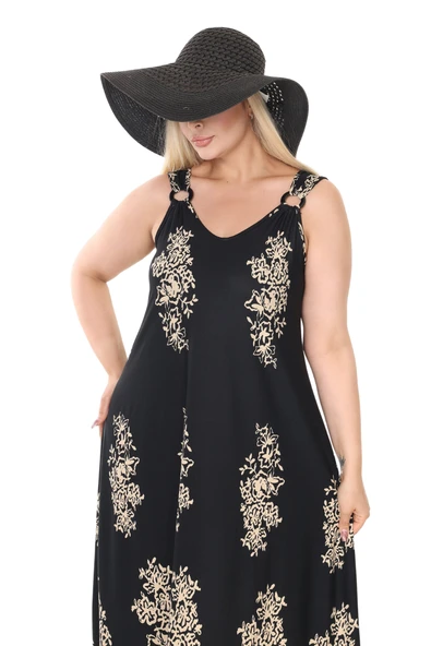 Melsay Butik Askılı V Yaka Siyah Pano Desen Elbise - 5