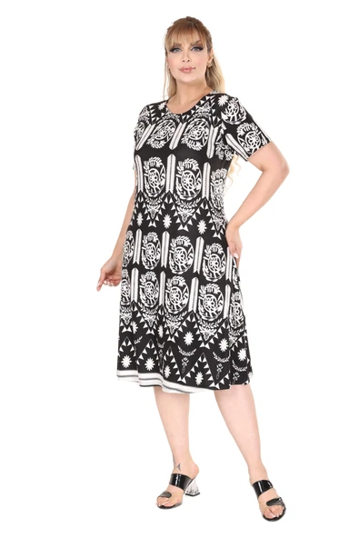 Melsay Butik Beyaz A Kesim Bohem Desen Midi Elbise - Resim 4