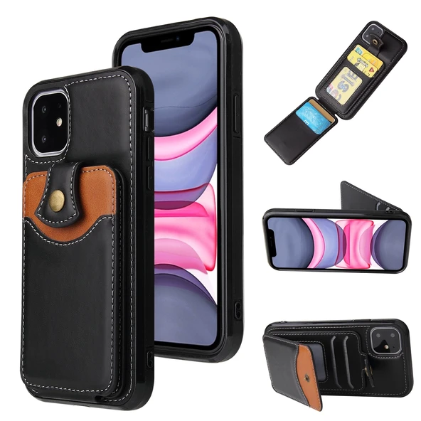 iPhone 11 Pro Max Yumuşak Deri Cüzdan Kılıf - Siyah