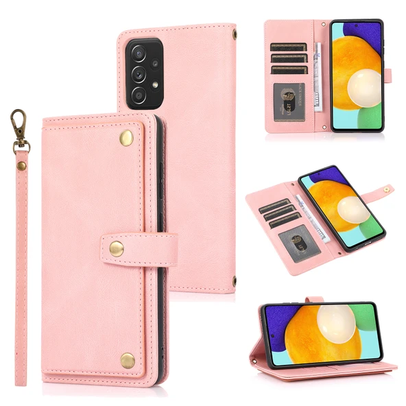 Samsung Galaxy A52 5G / 4G PU TPU Dikey Flip Deri Kılıf - Pembe