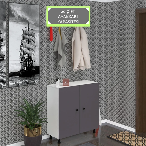 Kenzlife ayakkabılık galoş5 gribyz 53*080*32 kapaklı 5 raflı 20 çift ayakkabı kapasitesi