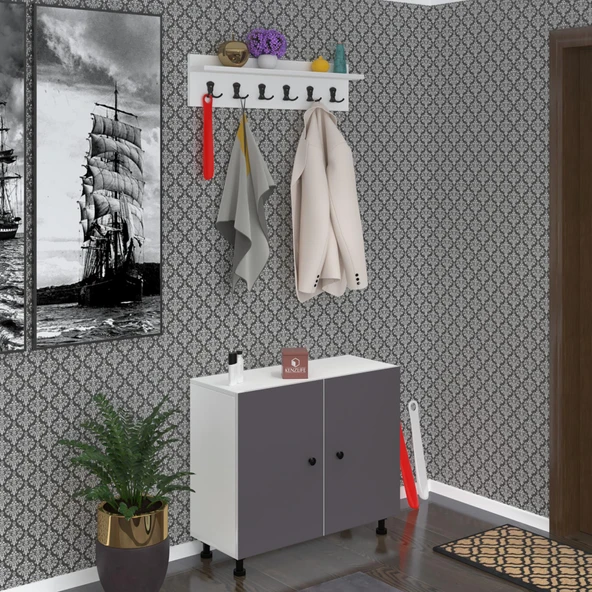 Kenzlife portmanto ayakkabılık ve askılık edik4 gribyz 68*080*32 onaltı çift ayakkabı kapasitesi ürün görseli