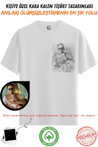 Kişiye Özel Karakalem Tişört - Fotoğraftan Baskılı Aile Portresi | %100 Pamuk Unisex Beyaz Tişört | Kadın Erkek Evcil Hayvan Tasarımlı Anlamlı Hediye v1 - 4