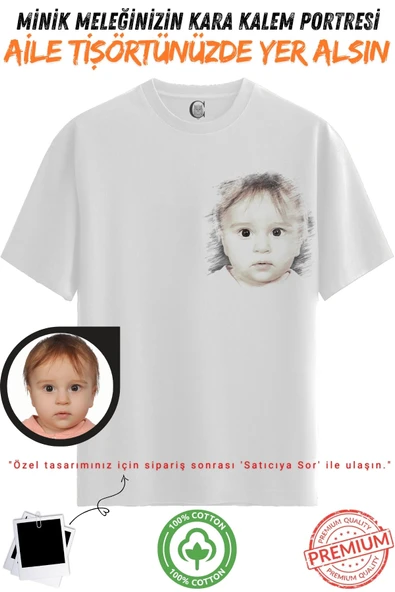 Kişiye Özel Karakalem Tişört - Fotoğraftan Baskılı Aile Portresi | %100 Pamuk Unisex Beyaz Tişört | Kadın Erkek Evcil Hayvan Tasarımlı Anlamlı Hediye v9 - 2