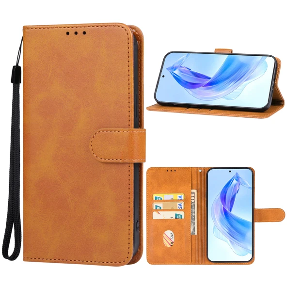 Deri Telefon Kılıfı - Kahverengi - Honor 90 Lite