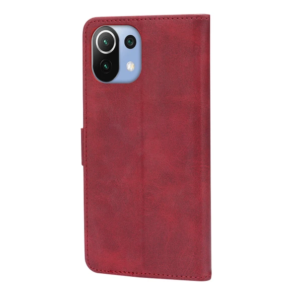 Xiaomi Mi 11 Lite Deri Kılıf - Kırmızı - 3D Mutlu Kedi Desenli - Kart Yuvalı ve Cüzdanlı - Resim 3