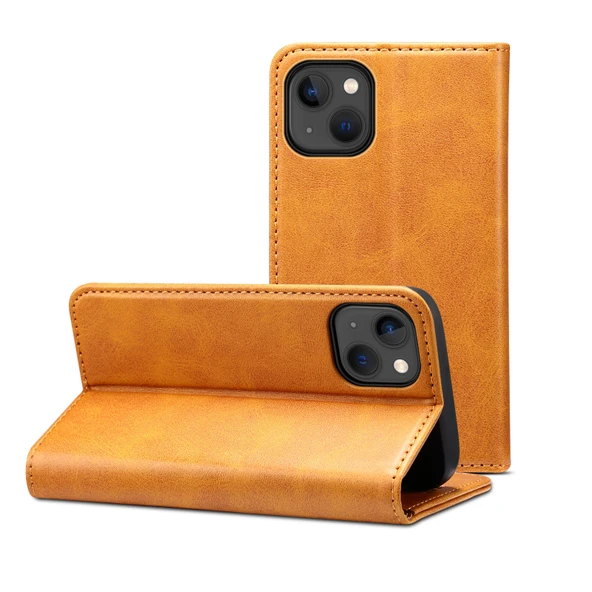 Dikey Flip Deri Telefon Kılıfı - iPhone 14 - Haki