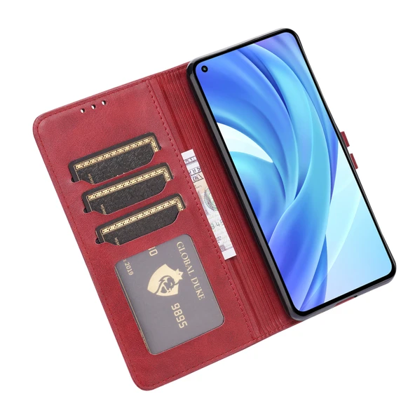 Xiaomi Mi 11 Lite Deri Kılıf - Kırmızı - 3D Mutlu Kedi Desenli - Kart Yuvalı ve Cüzdanlı - Resim 6