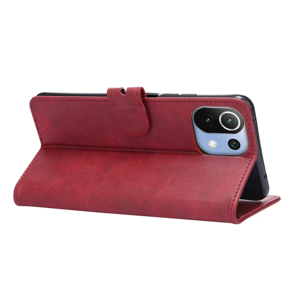 Xiaomi Mi 11 Lite Deri Kılıf - Kırmızı - 3D Mutlu Kedi Desenli - Kart Yuvalı ve Cüzdanlı - Resim 5