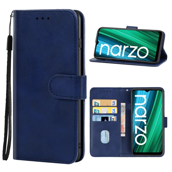 Deri Telefon Kılıfı - OPPO Realme Narzo 50A - Mavi