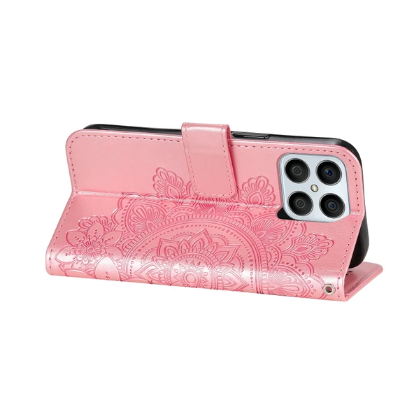 Yedi Yapraklı Çiçek Desenli Deri Telefon Kılıfı - Rose Gold - Honor X6/X8 5G - Resim 6