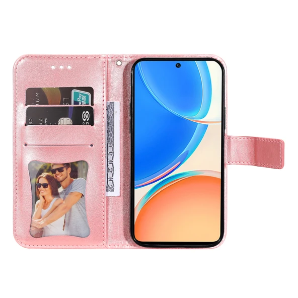 Yedi Yapraklı Çiçek Desenli Deri Telefon Kılıfı - Rose Gold - Honor X6/X8 5G - Resim 4