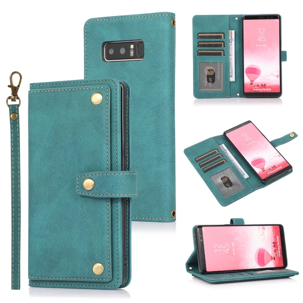 Samsung Galaxy Note8 PU TPU Dikey Flip Deri Kılıf - Göl Mavisi