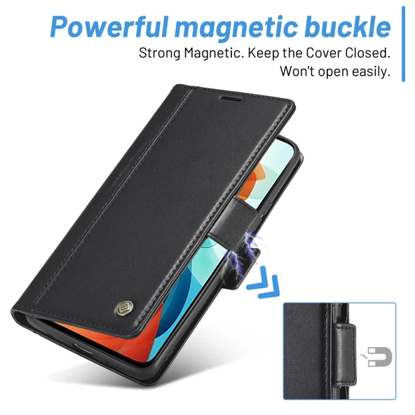 Xiaomi Redmi Note 10 Pro/Pro Max Manyetik Tokalı PU TPU Dikey Flip Deri Kılıf - Siyah - Resim 4