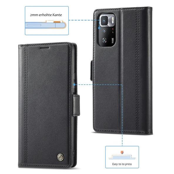 Xiaomi Redmi Note 10 Pro/Pro Max Manyetik Tokalı PU TPU Dikey Flip Deri Kılıf - Siyah - Resim 5