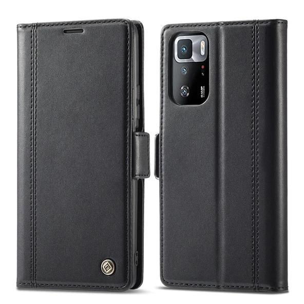 Xiaomi Redmi Note 10 Pro/Pro Max Manyetik Tokalı PU TPU Dikey Flip Deri Kılıf - Siyah - Resim 2