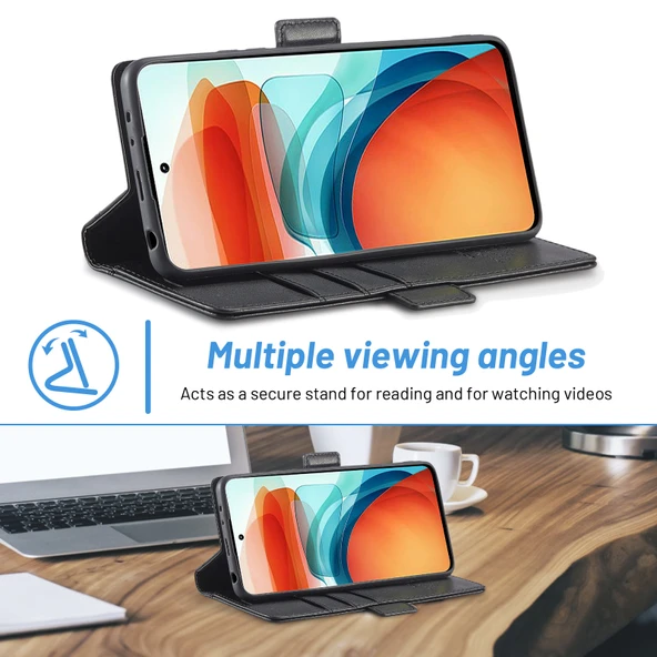 Xiaomi Redmi Note 10 Pro/Pro Max Manyetik Tokalı PU TPU Dikey Flip Deri Kılıf - Siyah - Resim 3