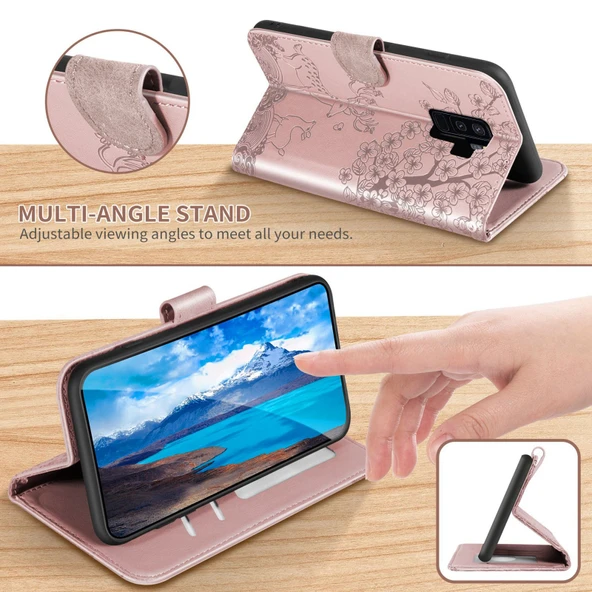 Samsung Galaxy S9 Plus Sika Geyik Kabartma Desenli PU Deri Kılıf - Rose Gold - Resim 7