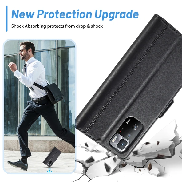 Xiaomi Redmi Note 10 Pro/Pro Max Manyetik Tokalı PU TPU Dikey Flip Deri Kılıf - Siyah - Resim 7