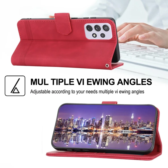 Samsung Galaxy A72 5G / 4G TPU ve PU Deri Telefon Kılıfı - Kırmızı - Resim 6