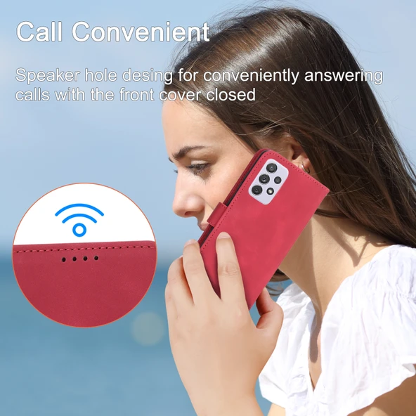 Samsung Galaxy A72 5G / 4G TPU ve PU Deri Telefon Kılıfı - Kırmızı - Resim 7