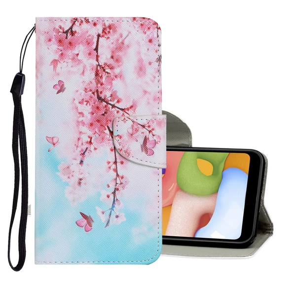 Samsung Galaxy M31 M31s PU Deri Kılıf - Çiçek Desenli - Yatay Flip - Kart Yuvalı ve Cüzdanlı