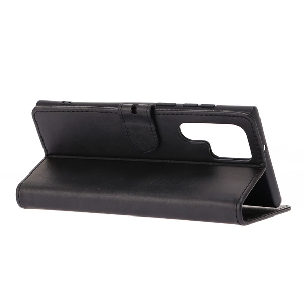 Samsung Galaxy S22 Ultra 5G Deri Telefon Kılıfı - Siyah - Kabartmalı Mutlu Kedi Deseni - Resim 5