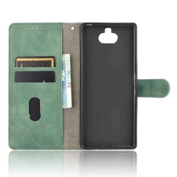 Sony Xperia 10 PU Deri Kılıf - Yeşil - Manyetik Klipsli - Yatay Flip - Resim 4